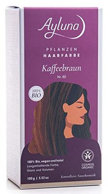 Ayluna Teinture végétale pour cheveux 80 marron café - Végétalien au henné - Crape indienne, fenugreek et camomille - Pour une coloration longue durée, brillance et volume - Sans ammoniaque