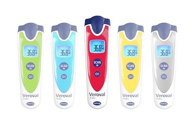 VEROVAL Baby, Termómetro Infrarrojos 3 en 1, Termómetro Digital para Bebés, Ideal para Medir la Fiebre en Casa, Medición Rápida y Precisa de la Temperatura Corporal, sin Contacto, Color Rojo