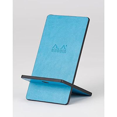 RHODIA 194422C - Support pour Téléphone Mobile Turquoise - 8 x 8,5 x 13 cm - Extérieur Simili Cuir - Collection Home Office - Organisation de Bureau & Rangement Design