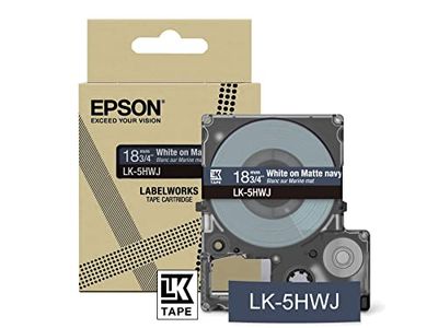Epson Labelworks LK-5HWJ Bandkassett för märkning som är kompatibel med Epson LabelWorks LW-C610 och LW-C410 Navy/Vit 18mm