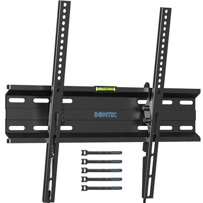 BONTEC TV Muurbeugel, Kantelbare TV Beugel voor de Meeste 23-60 inch LED, LCD, OLED, Plasma Flat & Curved TV's tot 45 kg, Max. VESA 400x400mm, Inclusief 5 Klittenbandsluitingen