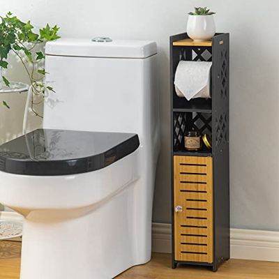 Soporte para Papel higiénico, Soporte para Papel higiénico detrás de Almacenamiento de Inodoro, Soporte de baño con Inserto de Soporte de Papel higiénico, gabinete de Almacenamiento Delgado para