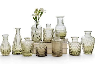 Lot de 10 Petits vases Verts en Verre Style Vintage pour Fleurs, centres de Table, décorations de Mariage, décoration Florale de Table