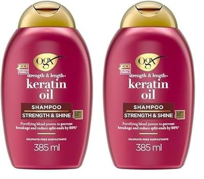 OGX Strength and Length Keratin Oil Shampoo, 385ml, 97751 (Pack of 2)