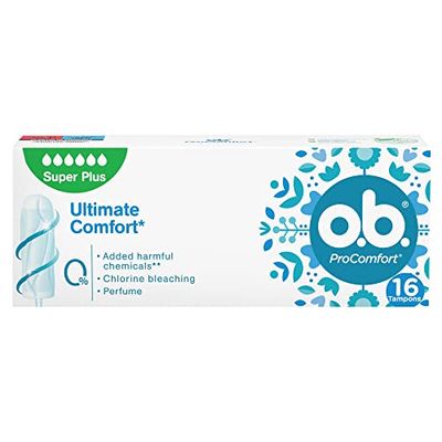 o.b. ProComfort Super Plus Assorbenti Interni, Flusso Molto Intenso, Inserimento e Rimozione Facile, 16 unità (Confezione da 10)