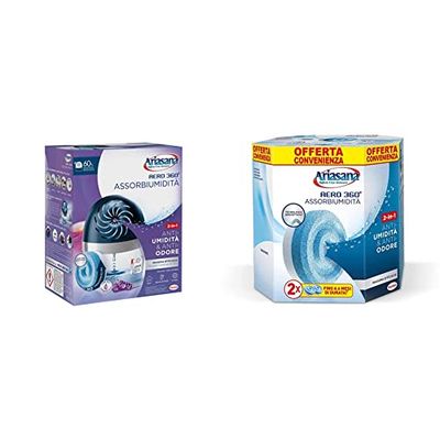 Ariasana Aero 360° kit assorbiumidità, deumidificatore ricaricabile non elettrico, assorbi umidità contro condensa e muffa & Aero 360° Ricarica TAB inodore per dispositivo Aero 360° kit