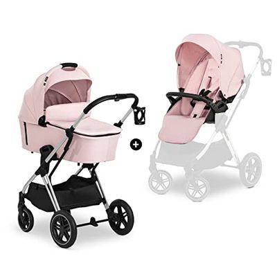 hauck Poussette 2 en 1 Vision X - Avec Nacelle, Siège Réversible et Couvre-Jambes, Roues en Caoutchouc, Pliable et Compacte, Porte Gobelet, Jusqu'à 22 kg - Rose Mélange