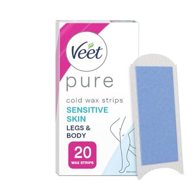 Veet Pure Wax Strips, Känslig hud, 20 st - vaxremsor för Ben och kropp