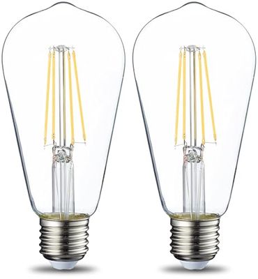Amazon Basics Lâmpada LED E27 vintage Edison, ST64, 7 W (equivalente a 60 W), filamento transparente, não regulável, embalagem de 2