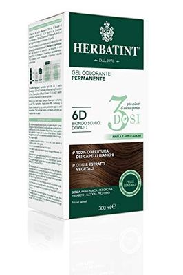 Herbatint Permanent Colour Gel 3 Cans 300ml - 6D Dark Blonde, Gold, Ammonia Free, for Sensitive Skin, 100% Coverage for White Hair, with 8 Natural Organic Extracts