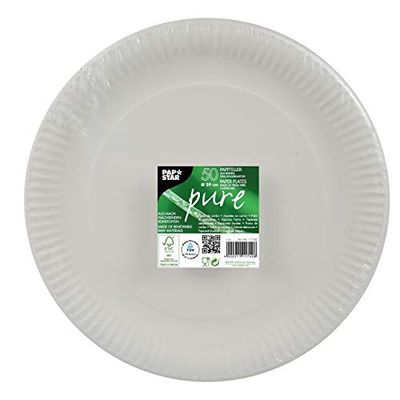 Papstar 11740 - pratos descartáveis, redondo, 29 cm de diâmetro, certificado FSC, adequado para alimentos, branco, pacote de 50 unidades