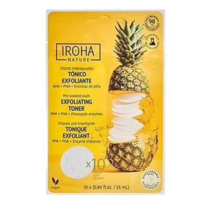 IROHA NATURE - Dischi Tonici Esfolianti e Illuminanti con AHA, PHA ed Enzimi di Ananas | Per una Pelle Radiante e Rinnovata | Per Tutti i Tipi di Pelle, Specialmente Normale, Mista e Grassa | 10 Unità
