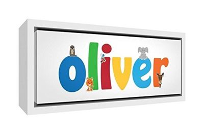 Little Helper OLIVER3084-FC-15DE houten ingelijste canvasdruk gepersonaliseerd met jongensnaam, olijf, groot, 34 x 84 x 3 cm