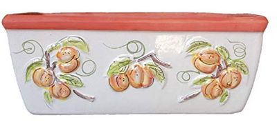 FIORIERA PESCA PER PIANTE E FIORI CON BORDO IN TERRACOTTA E CERAMICA ARTISTICA VIETRESE DIPINTA A MANO LUNGHEZZA CM. 42, ALTEZZA CM. 17, LARGHEZZA CM. 19.