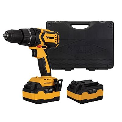 VITO - Perceuse Brushless sans fil 20V + 2 batteries Lithium 4Ah Chargeur rapide Coffret accessoires