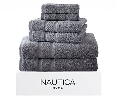 Nautica - Serviettes de Bain, résistantes à la décoloration, indispensables pour la Salle de Bain, absorbantes Les lumières, certifiées Oeko-Tex (Gris océane, 6 pièces)