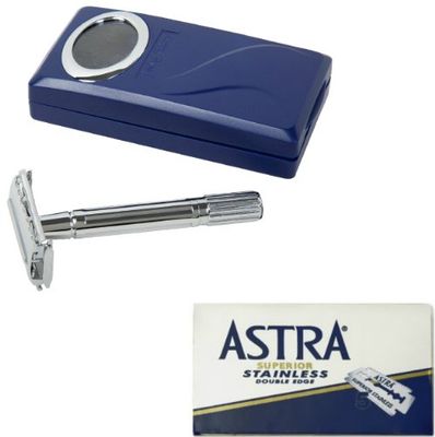 The Shave Factory Traditional Shaving Set - Astra Superior Platinum & Astra Stainless Platinum Double Edge Razor Blades, Arko Shaving Soap Stick 70g, The Shave Factory Safety Razor