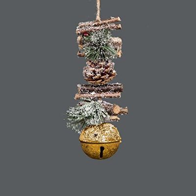 SHATCHI 33cm Garland with Golden Jingle Bells Wooden Sticks, Berries and Pinecones Christmas Home Wall Door Hanger Sleigh Bells Xmas Holiday Hanging Decorations