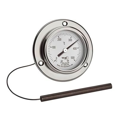 TFA Dostmann Analog pizzatermometer i rostfritt stål, 14.1036, lämplig för pizzaugn, stenugn, vedugn eller grill/röker, upp till 500 °C, med kabelgivare, reservdel eller tillbehör, silver