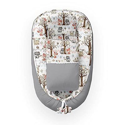 Kospu babynest con cuscino e coperta per neonati, 100% cotone, imbottitura in schiuma di poliestere e perline in silicone, paracolpi 90 x 70 cm