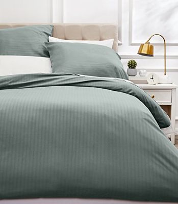 Amazon Basics Conjunto de capa de edredão para cama 150/160 de 3 peças, microfibra, capa de edredão 240 x 220 cm e 2 fronhas de almofada 65 x 65 cm, cinzento-escuro, riscas