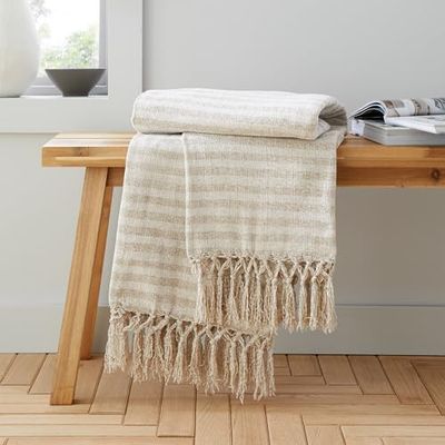Catherine Lansfield Stripe Chenille 130x170cm Deken Sierdeken Naturel