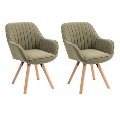 MEUBLE COSY Set di 2 Sedie da Pranzo Girevole a 360° Poltrona da Toelette Imbottite con Schienale e Braccioli per soggiorno cucina ufficio in Tessuto Gambe in Legno, Verde