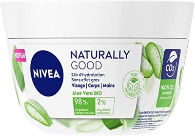 NIVEA NATURALLY GOOD 3-i-1 fuktighetskräm för flera ändamål (1 x 200 ml), Dagkräm berikad med Aloe Vera ekologisk, kroppsvård, ansikte och händer vätskebalans 24 timmar