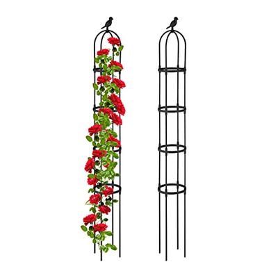 Relaxdays plantensteun set van 2, voor klimplanten, decoratieve vogel, HxØ: 188 x 24 cm, metaal, vrijstaand, zwart