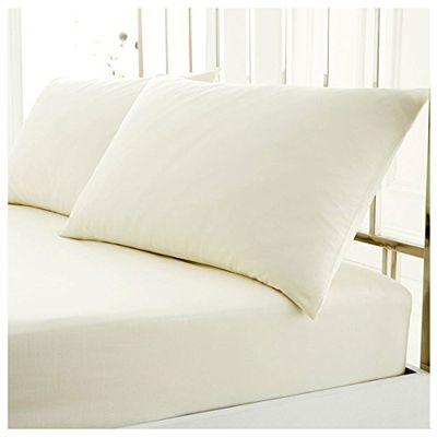 Pair of Housewife Pillow Cases- Shrinkage and Fade Resistant Bedroom Pillow Covers- Polycotton Hotel Quality Bedding, Cream