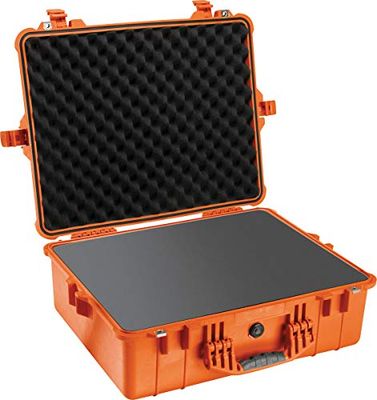 PELI 1600 Valigia impermeabile protettiva, IP67 Impermeabile all'acqua e alla polvere, Capacità di 46L, Prodotto in Germania, Con inserto in schiuma personalizzabile, Colore Arancione