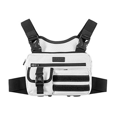 Fitdom, Mochila táctica Deportiva para Pecho Mochila Frontal para Hombre, con Soporte para teléfono Integrado Esta Bolsa de Equipo EDC Entrenamientos, Ciclismo y Senderismo, Blanco,