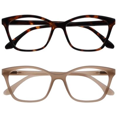 OPULIZE KAT Gafas de Lectura - Pack de 2 - Elegante Montura Ojo de Gato - Marrón y Topo - Hombres y Mujeres - Bisagras de Muelle - RR59-2U - +2.50