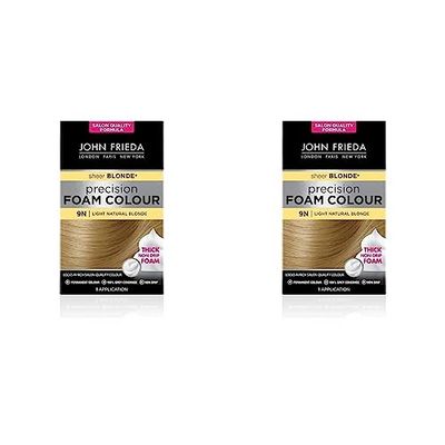 John Frieda Sheer Blonde Precision Foam Colour 9N Light Natural Blonde Hair Dye for Blonde Hair, Non-Drip Permanent Hair Colour, 100% Grey Coverage (Pack of 2)