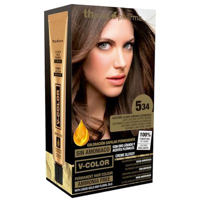 Thader TH Pharma Kit colorant sans ammoniaque pour une odeur agréable avec Liquid Gold, Couleur 5.34 Châtain Clair Doré Cuivré