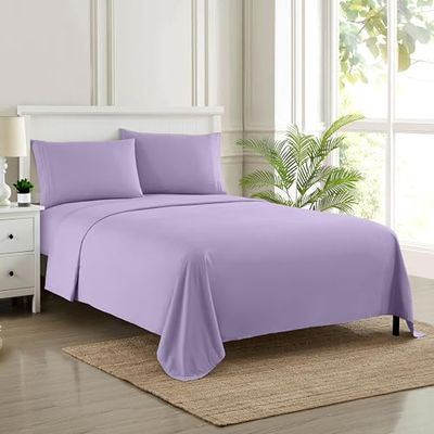 Sweet Home Collection 1500 fios 4 peças qualidade egípcio bolso profundo conjunto de lençóis, completo, bege, roxo claro, casamento