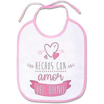 Supermolon 01065 - "Hechos con Amor Del Bueno" Babero Bebe con Cordones, Rosa Pastel, unisex