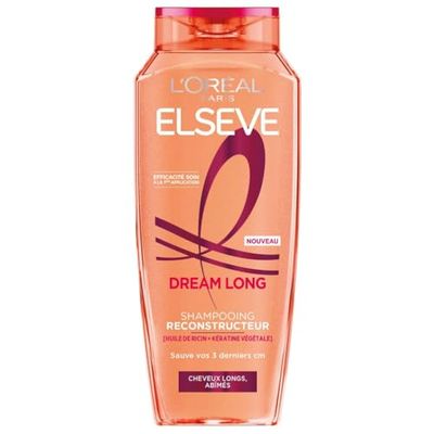 L'Oréal Paris - Shampooing Reconstructeur - Pour Cheveux Long et Abîmés - Enrichi en Kératine Végétale et Huile de Ricin - Elseve Dream Long - 300 ml