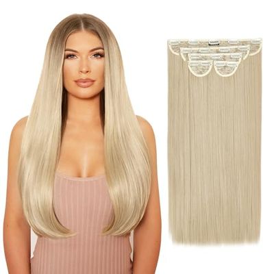 Lullabellz Super Thick Straight Clip In Hair Extensions 5-Piece, 22-Inch Length, California Blonde