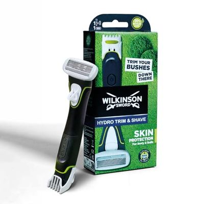 Wilkinson Sword - "Hydro Trimmer - Body &Balls" - Rasoio Elettrico 2-in-1 per Uomo - Rifinitore con 3 Impostazioni - Testina a 5 Lame con Gel all'Aloe - Confezione x1