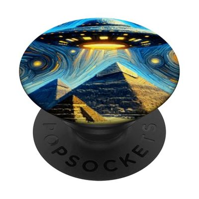 OVNI sobre las pirámides de Giza, estilo de noche estrellada de Van Gogh PopSockets PopGrip Adhesivo