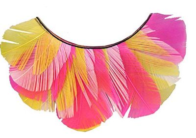 Eulenspiegel 000465 - pestañas artificiales - Plumas amarillas/rosas - 2 x 1 piezas