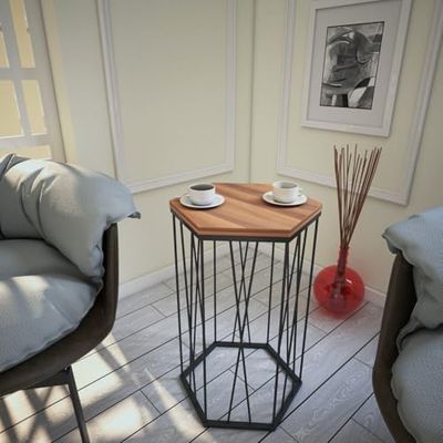 Hanah Home Industriellt sidobord med metallben, valnöt och svart, 40 x 62 x 35 cm | 100% melaminbelagd partikelbräda, 18 mm tjock | Perfekt för hotell och moderna utrymmen