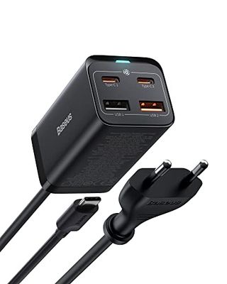 Baseus Chargeur USB C Rapide 65W, PD GaN3 Fast Wall Block, 4-Ports [2USB-C + 2USB] Station de Charge avec 5ft AC Câble pour MacBook Pro/Air, USB-C Laptop, iPhone 13/12, Samsung Galaxy