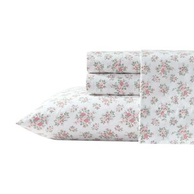 Laura Ashley - Sábanas, Ropa de Cama de percal de algodón con Fundas de Almohada a Juego, vigorizante y Transpirable, Bolsillo Profundo, Totalmente elástica (Rosa Leanna, King)