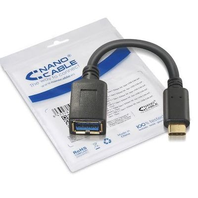 PRENDELUZ Câble USB 3.1 GEN1 5 GBPS 3A, Type C USB-C/M-A/H 0,15 m Noir NANOCABLE (OTG)
