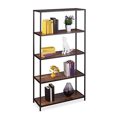 Relaxdays Libreria Vintage, 5 Mensole, Industrial, Mobili Home Office, Scaffale da Terra,150x77x33 cm,aspetto legno/nero