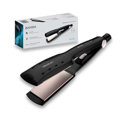 Cecotec Lisseur de Cheveux à Plaques larges Bamba RitualCare Wet-Dry. 55 W, Revêtement à la Kératine et à l'Huile d'Argan, 210ºC, Cheveux Mouillés et Secs, Plaques XL et 3D, Noir, Câble de 3 m