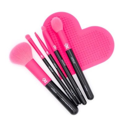 MODA Neon - Juego de 6 brochas de maquillaje con almohadilla de limpieza de pinceles, incluye brochas para polvo, contorno, sombreador y delineador