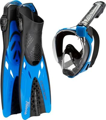 CRESSI Baron + Tonga Combo Black/Blue S/M Masque intégral + Palmes Réglables Unisex-Adult, Noir/Bleu, S/M